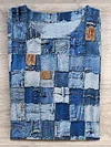 Women's Vintage Denim Color Patchwork Pattern Round Neck Top
