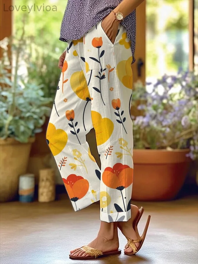 Women's Poppy Floral Loose Casual Pants
