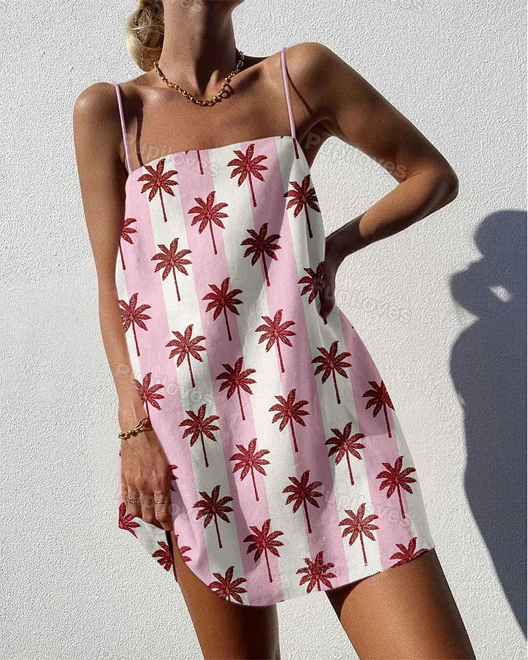 Pupiloves Pupiloves Stylish Coconut Tree Print Sling Mini Dress