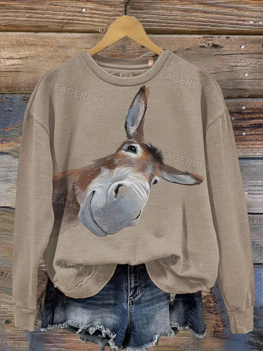 Eagerlys Funny Donkey Design Print Casual Sweatshirt Eagerlys