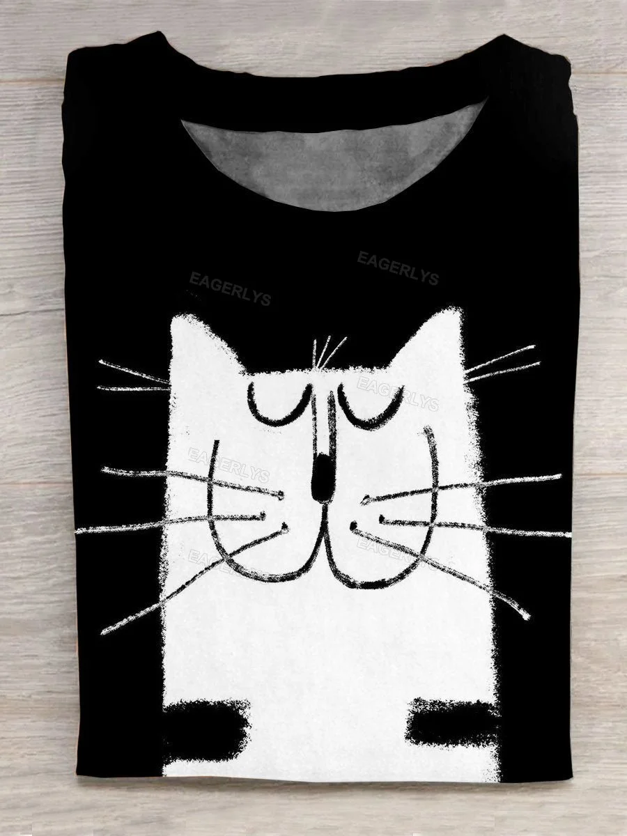 Eagerlys Cat Abstract Print T-Shirt Eagerlys