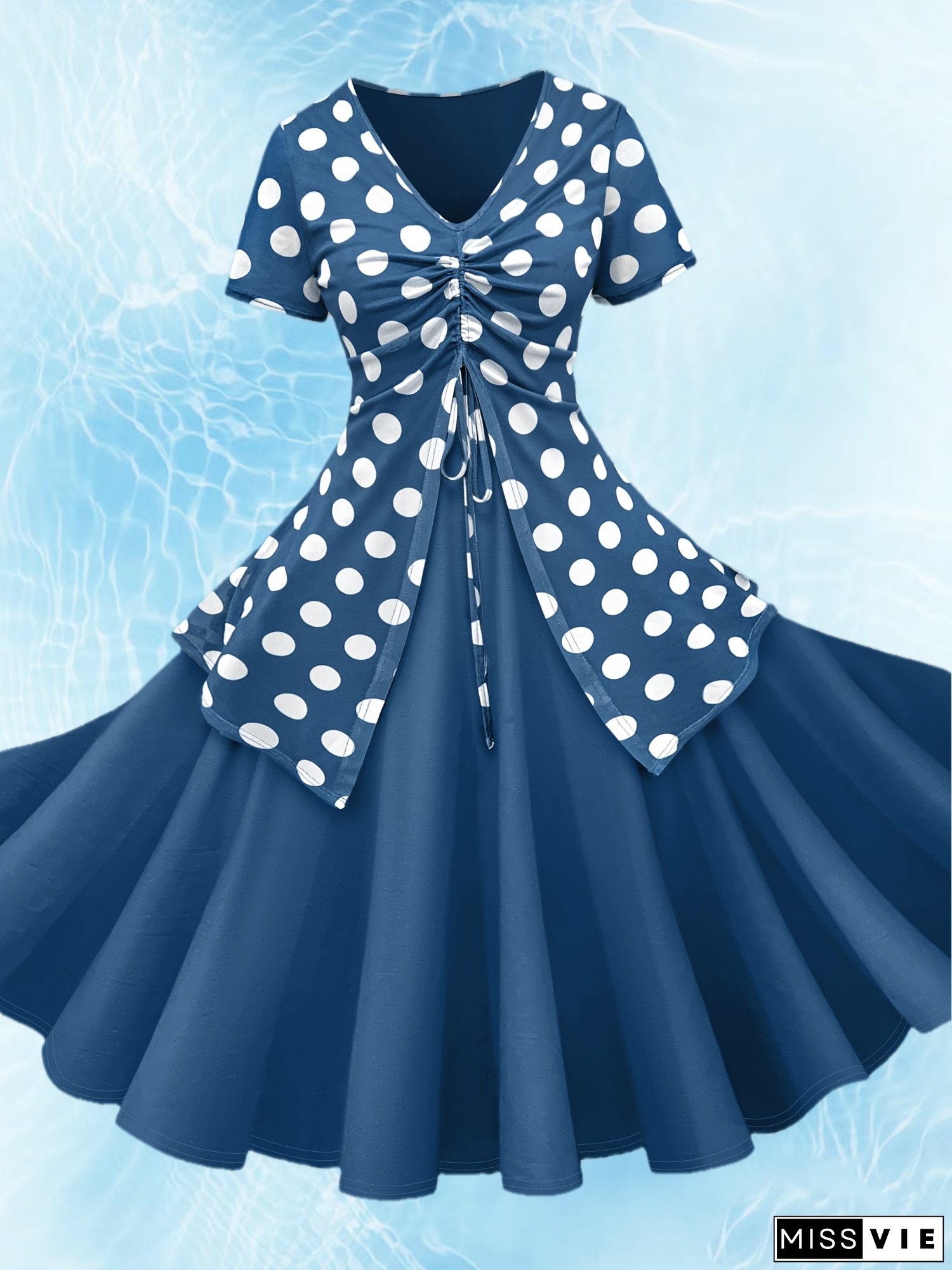 Palace Style Women's Dress, Waist Printed Gauze Patchwork Dress Elegant Retro