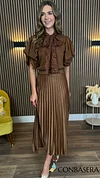Ophelia Brown Pleated Midi Skirt