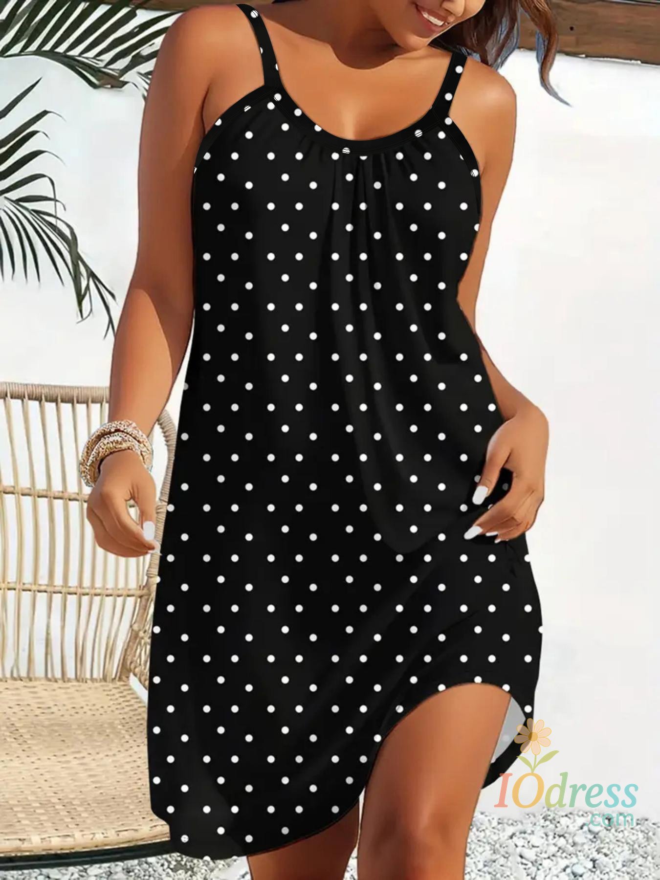 IO Dress European and American women's polka dot print spring and summer casual sleeveless suspender dress IO Dress
