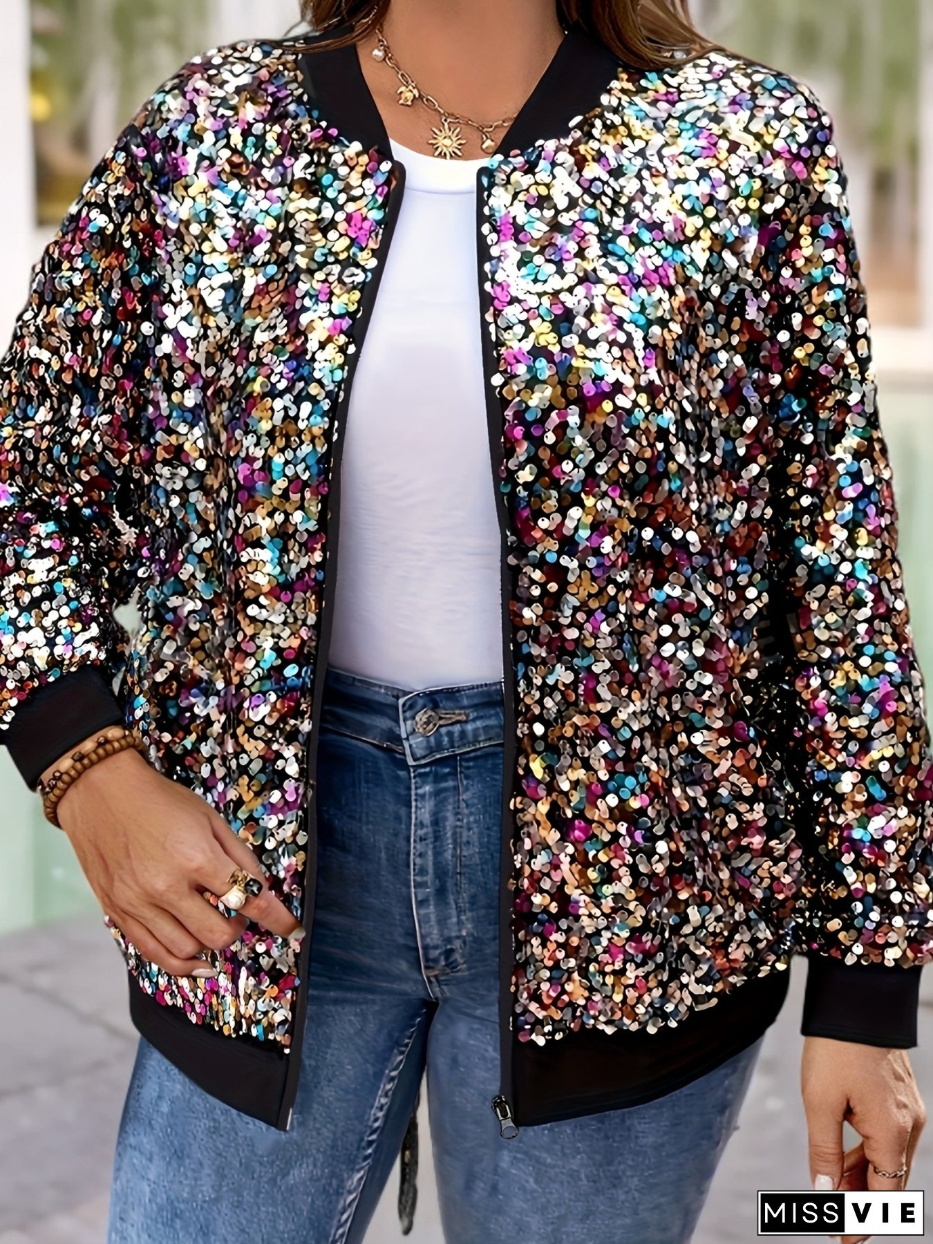 Women&lsquo;s Sequin Long-Sleeve Casual Jacket