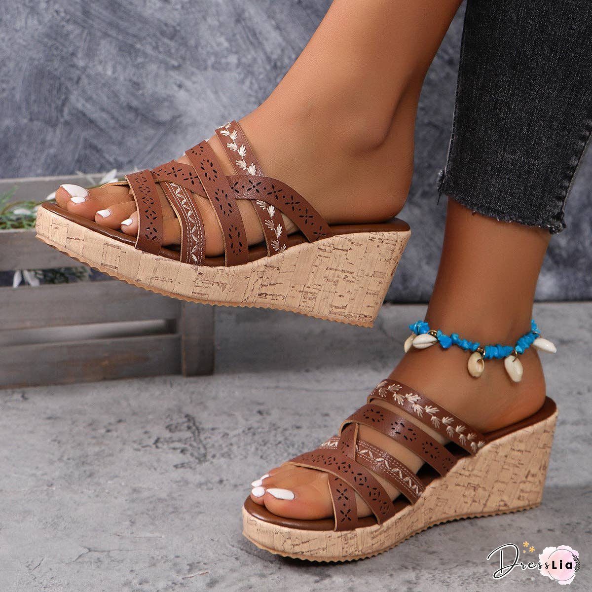PU Leather Crisscross Wedge Sandals