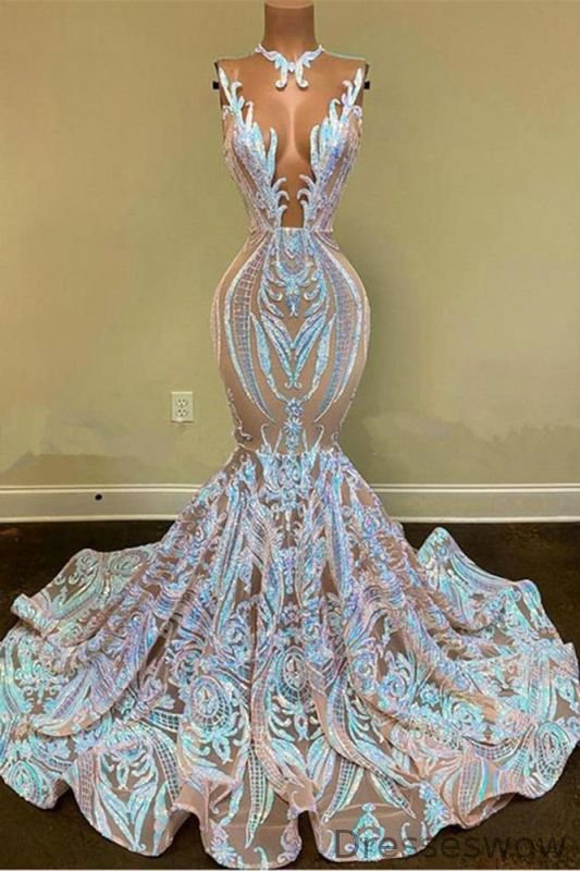 Dresseswow Sleeveless Mermaid Prom Dress Long Lace Designer Party Gowns