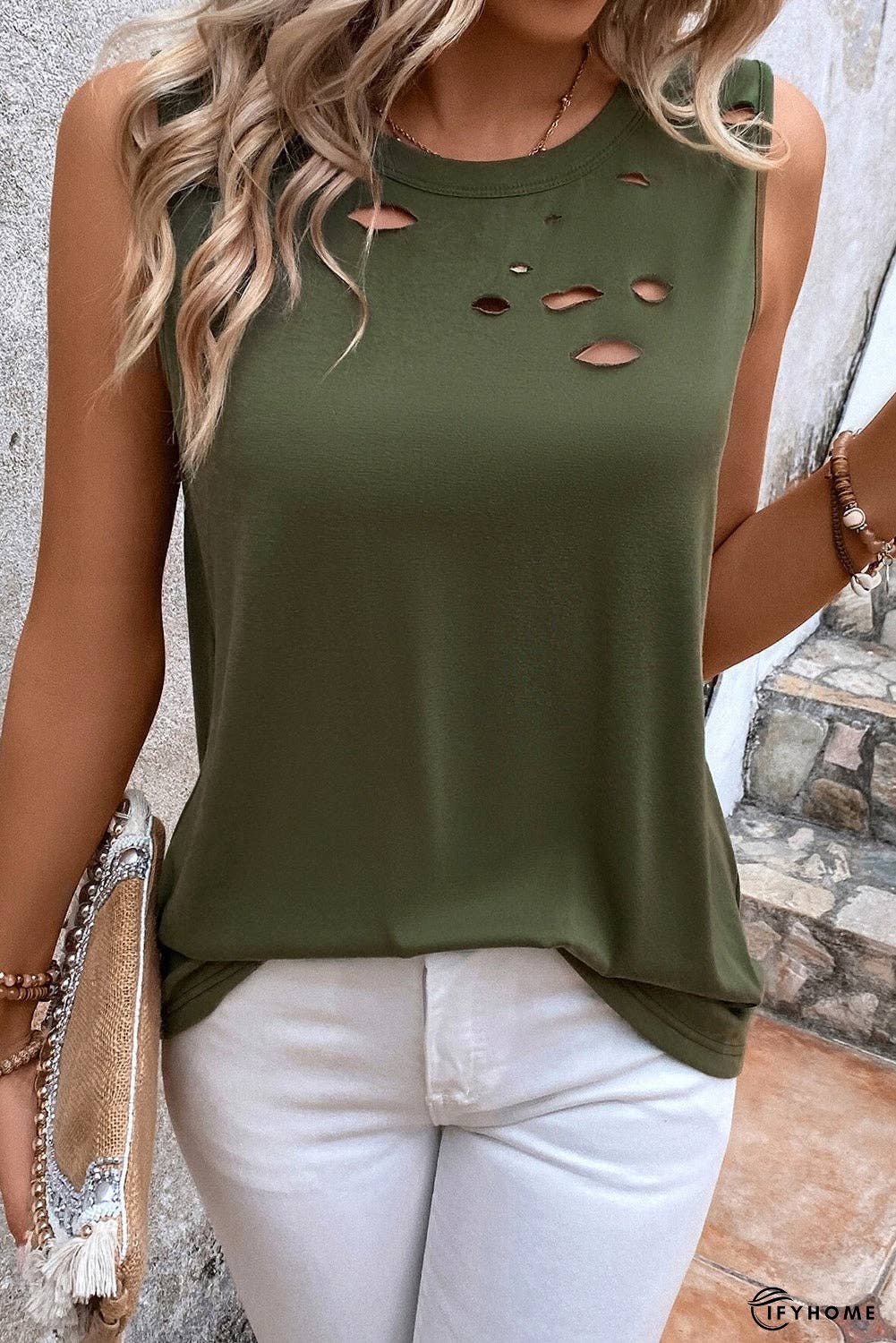 Cutout Round Neck Tank | IFYHOME