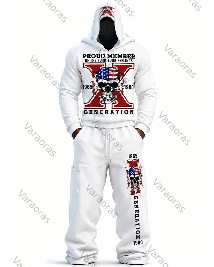 Men's Fashion Skull Print Hoodie & Pants Two-Piece Set 8504