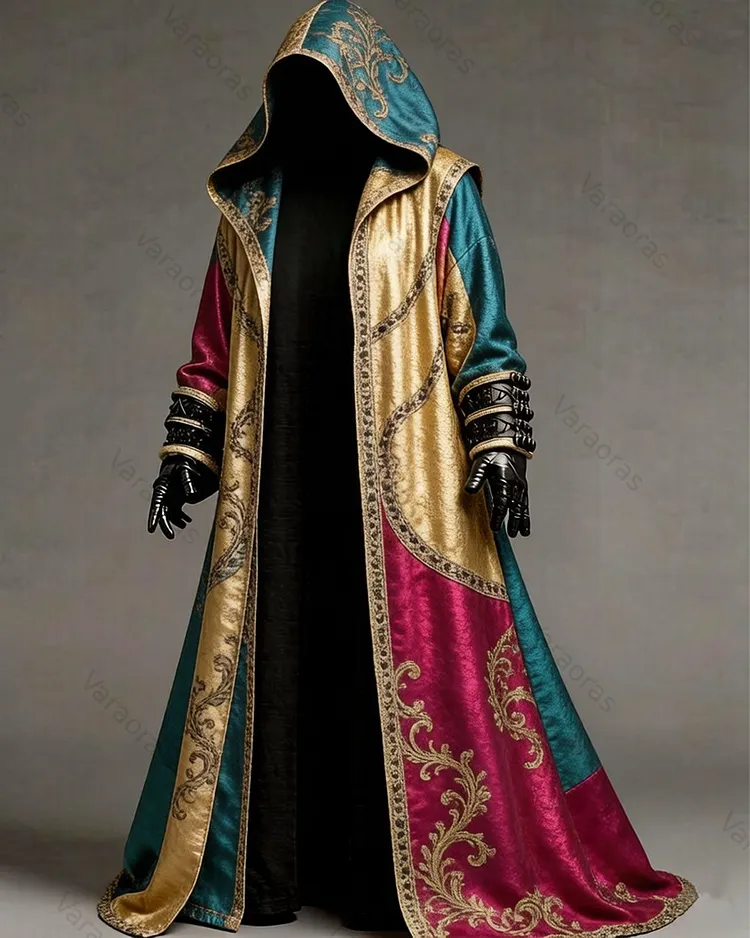 Men's Fashion Rainbow-Colored Linen Hooded Cape 8270