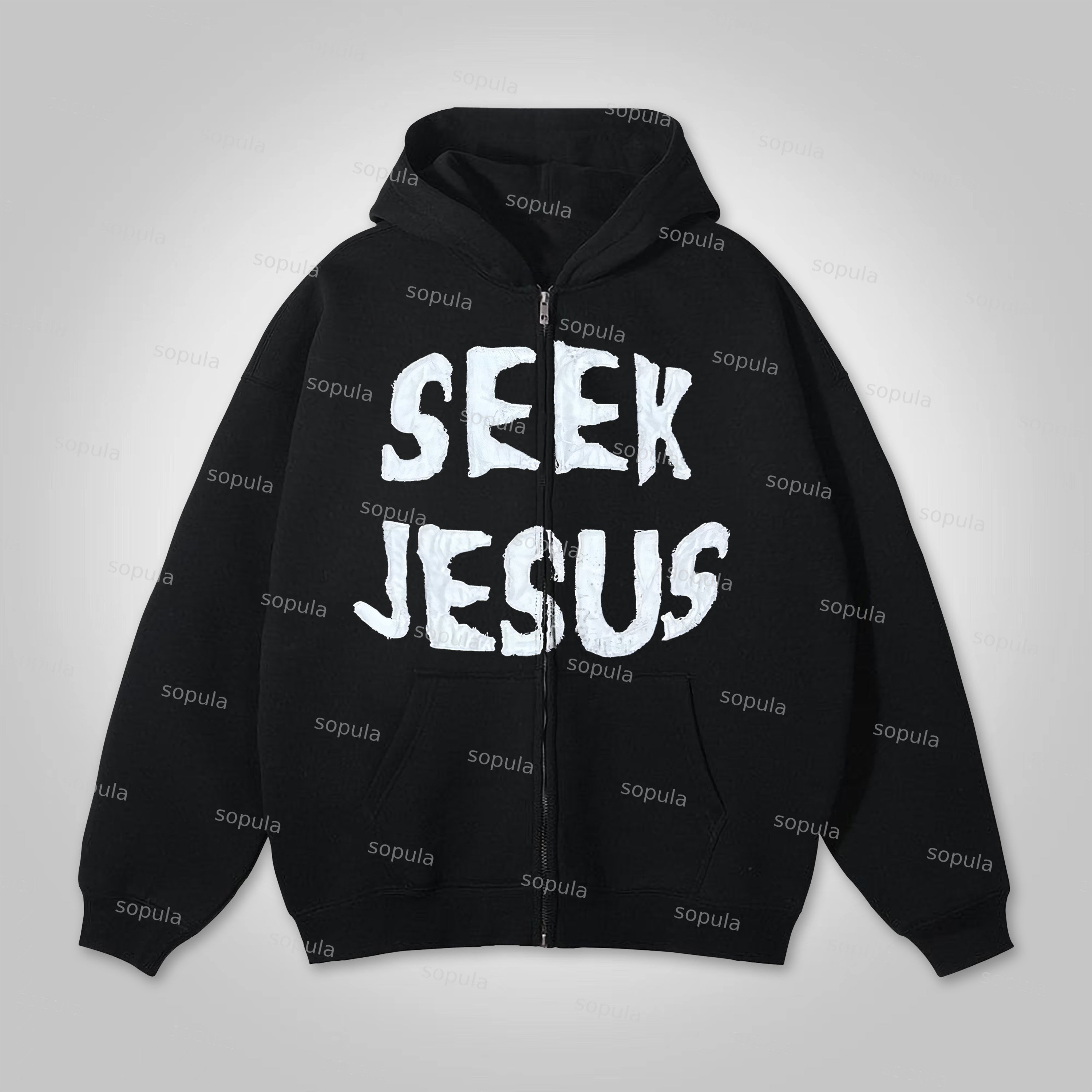 Sopula Seek Jesus Graphic Men's Oversized Zip Up Hoodie