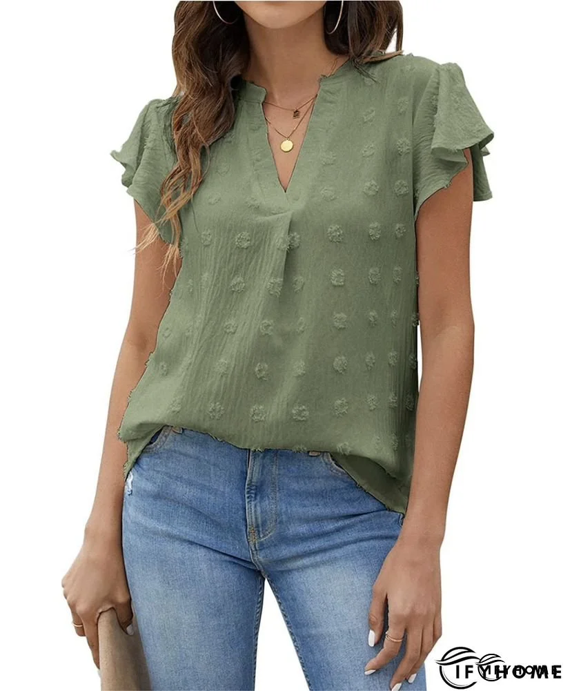 Lace Detail V-Neck Flounce Sleeve Blouse | IFYHOME