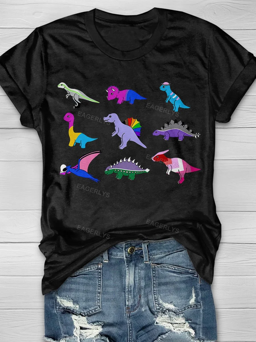 Eagerlys Pride Dinosaurs Print Short Sleeve T-shirt Eagerlys