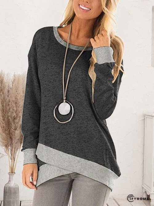 Contrast Boat Neck Long Sleeve T-Shirt | IFYHOME