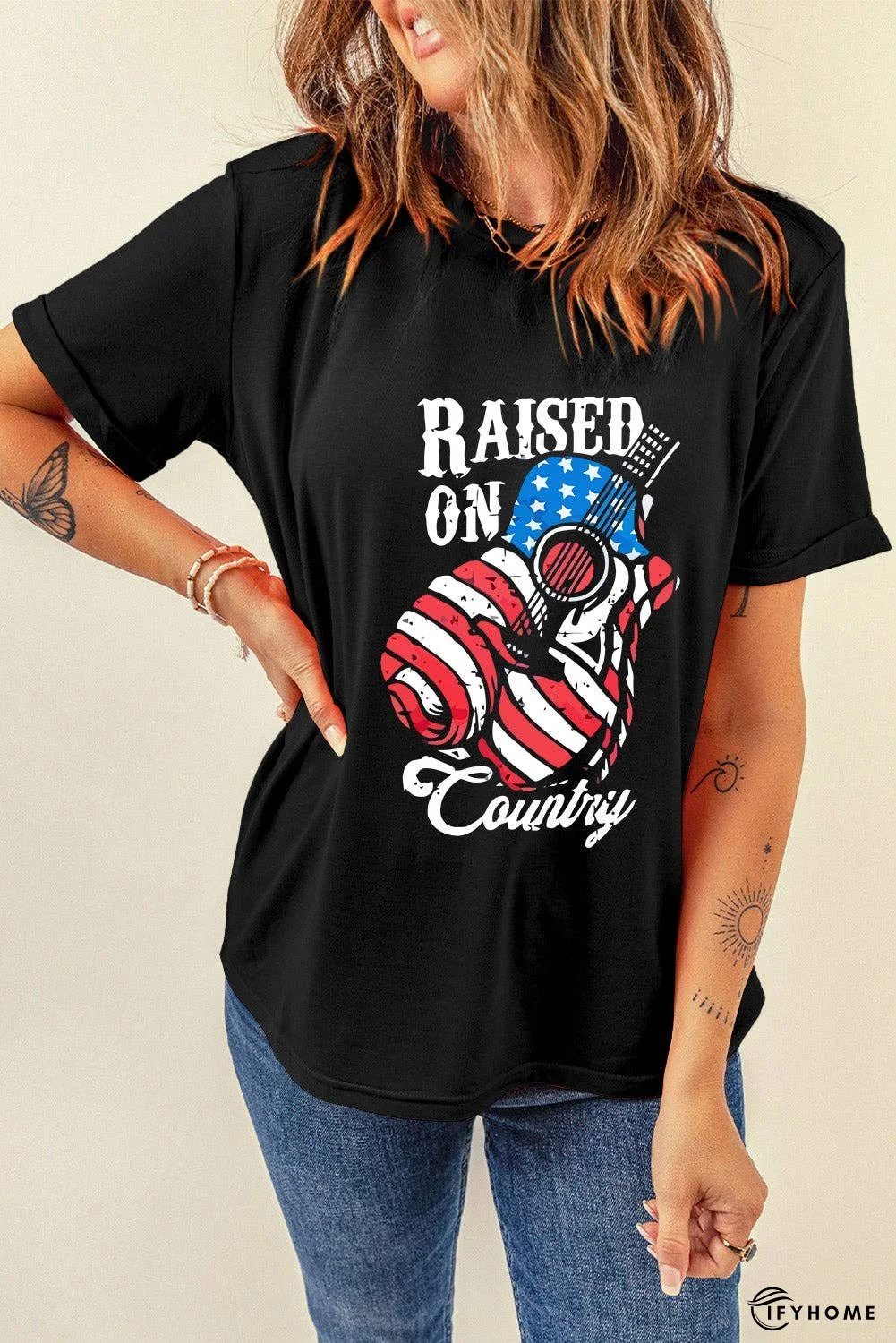 RAISED ON COUNTRY Round Neck T-Shirt | IFYHOME