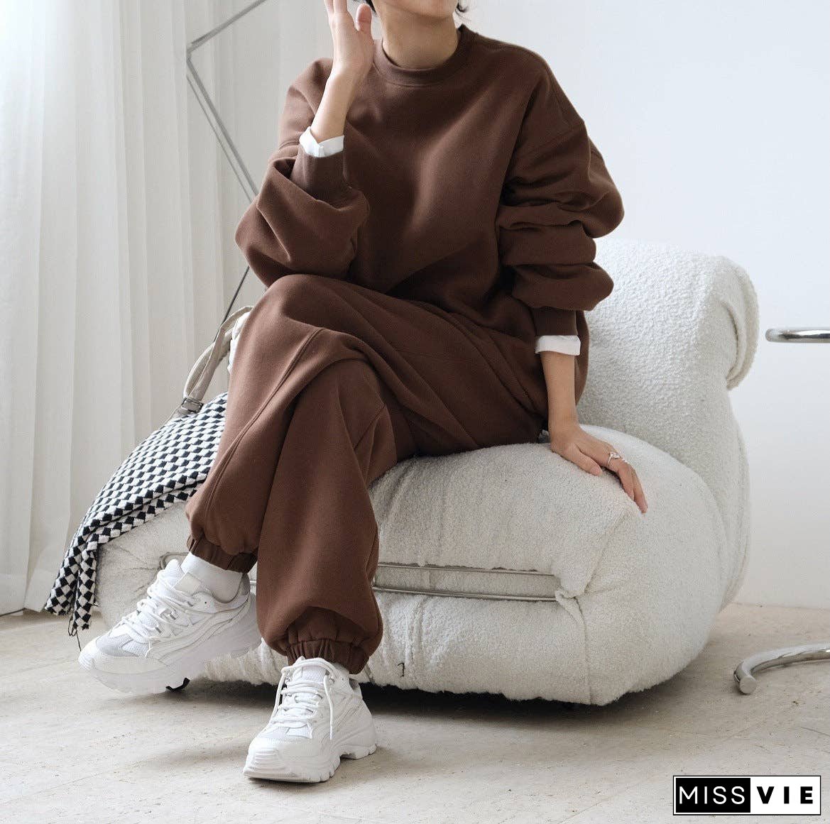 Simple Velvety Loose Solid Colour Hoodie