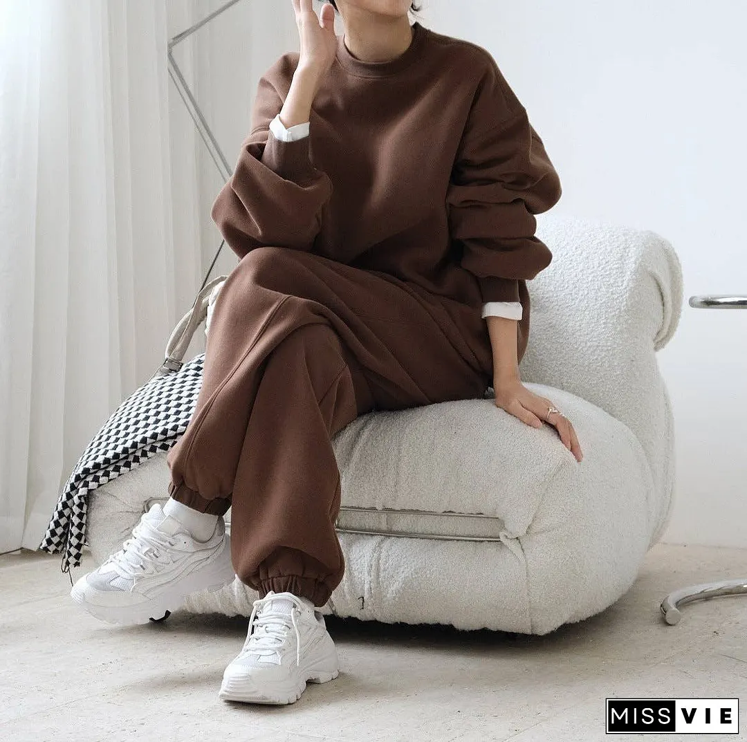 Simple Velvety Loose Solid Colour Hoodie