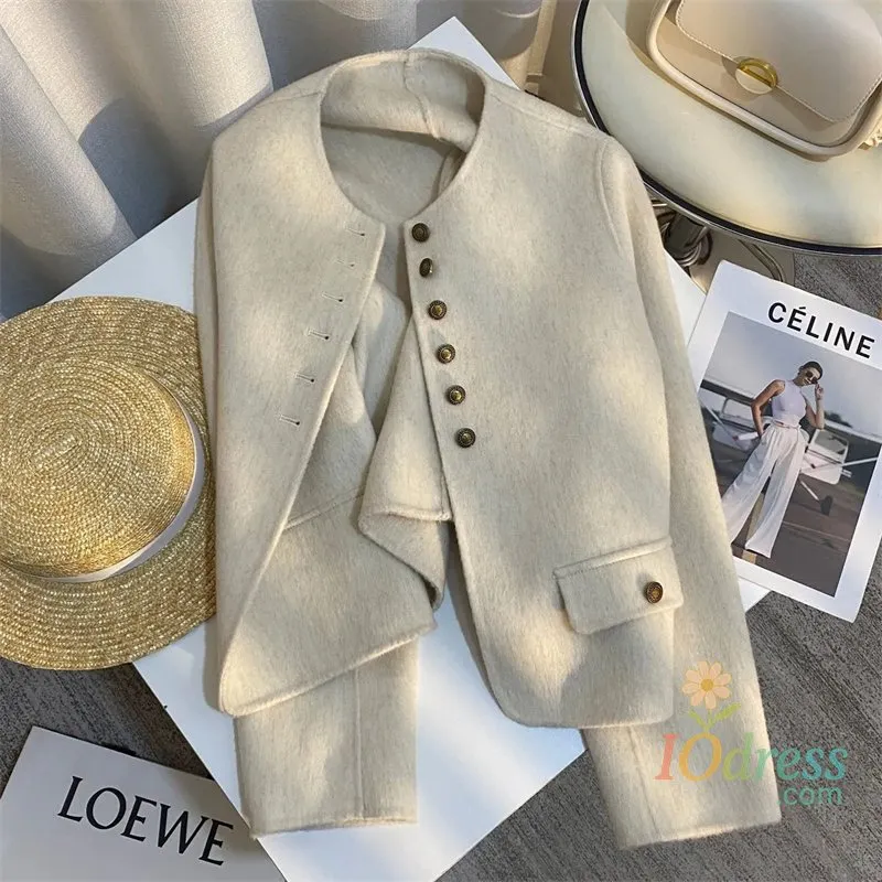IO Dress Women's Casual Short Jacket 2025 Spring Autumn Long Sleeve Leisure Lady Outerwear Korean Version Loose Ladies Woolen Coat IO Dress