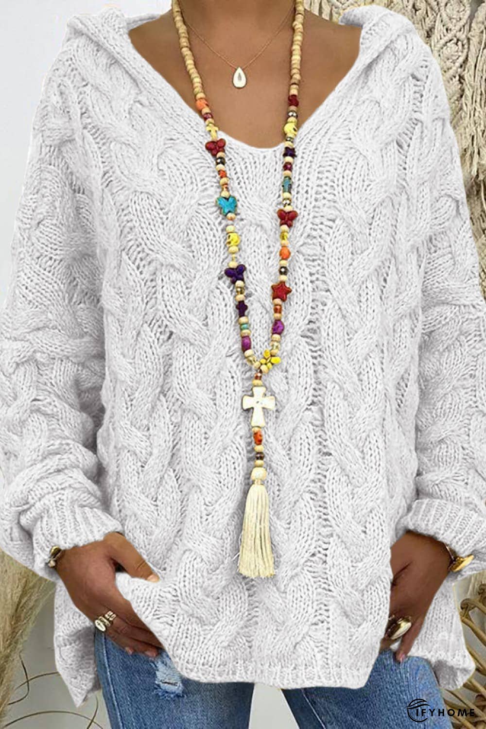 Cable-Knit Hooded Sweater | IFYHOME