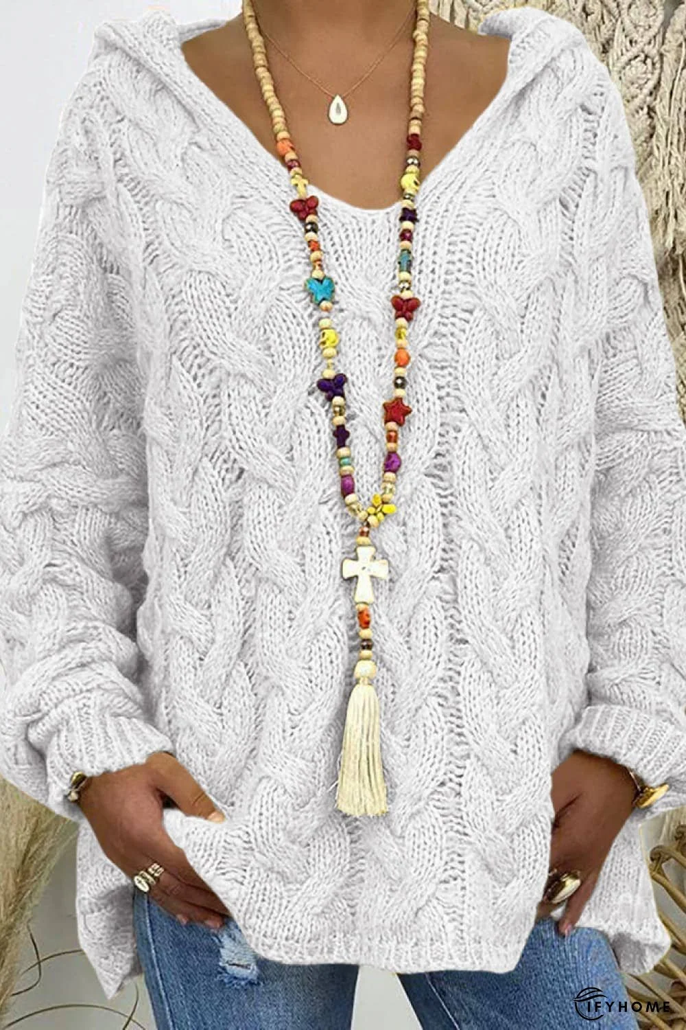 Cable-Knit Hooded Sweater | IFYHOME