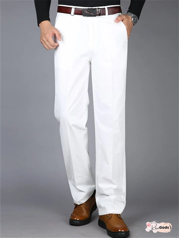 Men's Dress Pants Linen Pants Trousers Summer Pants Pleated Pants Pocket Straight Leg Plain Comfort Breathable Formal Business Casual Linen / Cotton Blend Fashion Classic White Yellow Micro-elastic