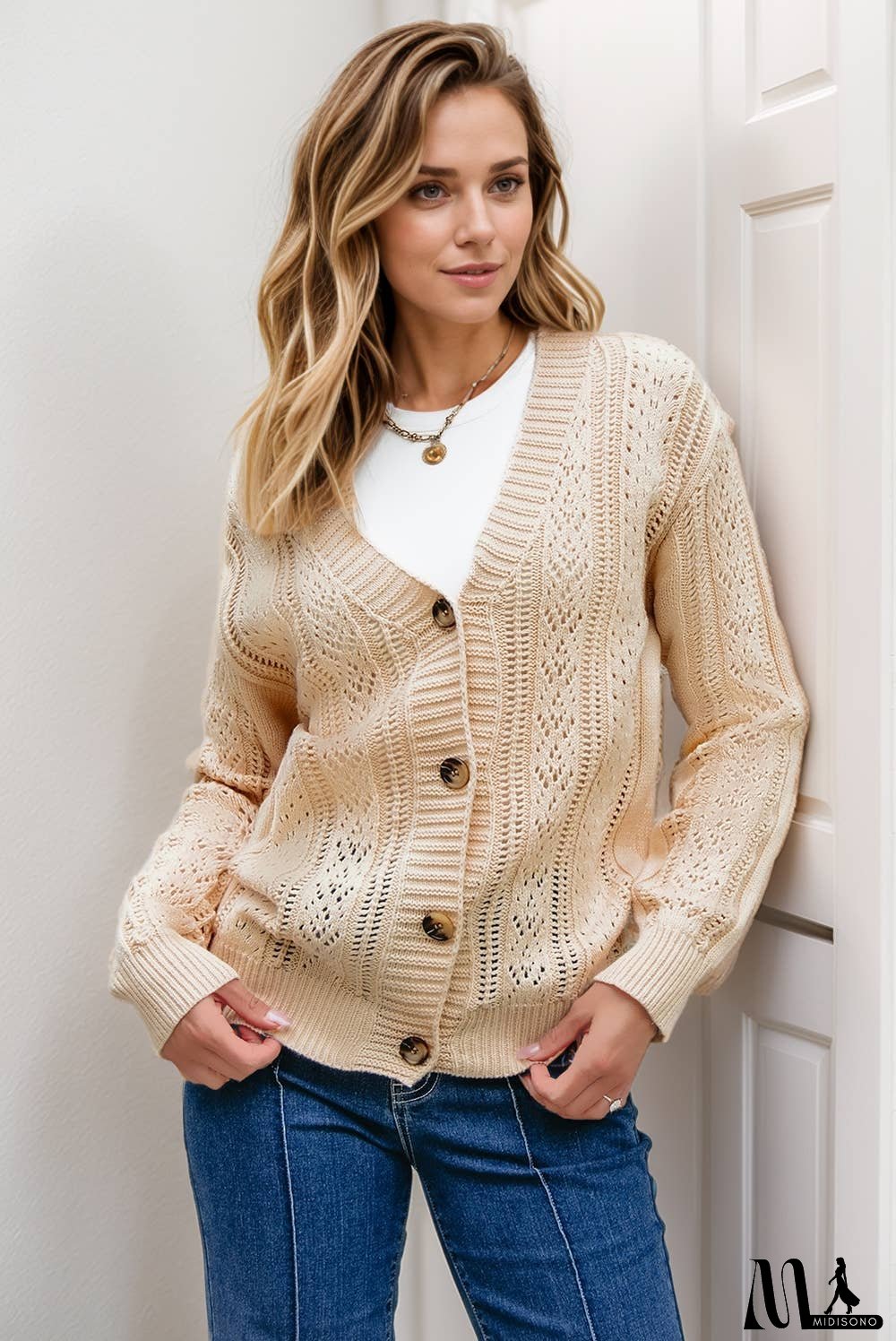 Open Knit Drop Shoulder Sweater Cardigan