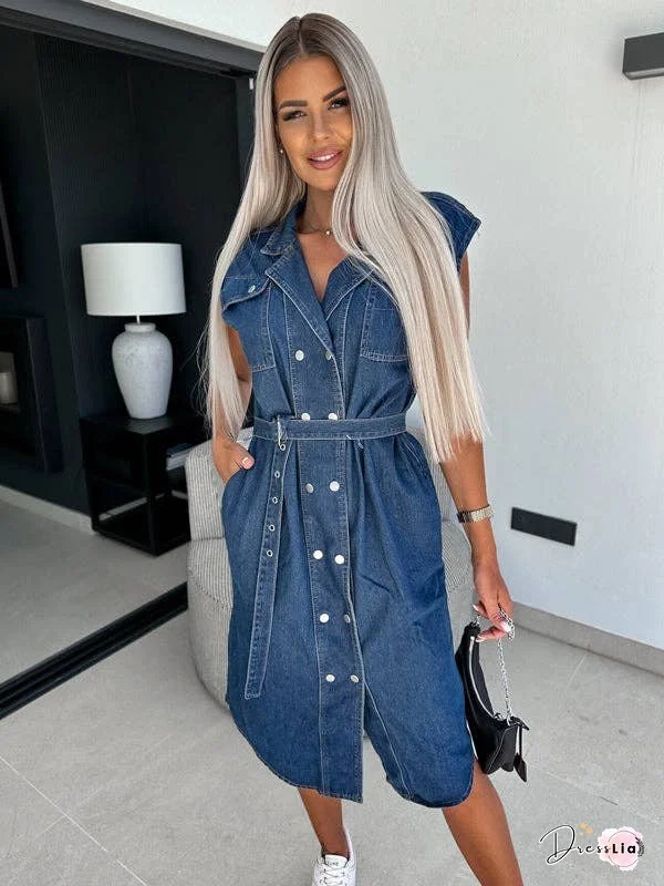 Denim Tie-Up Midi Dress