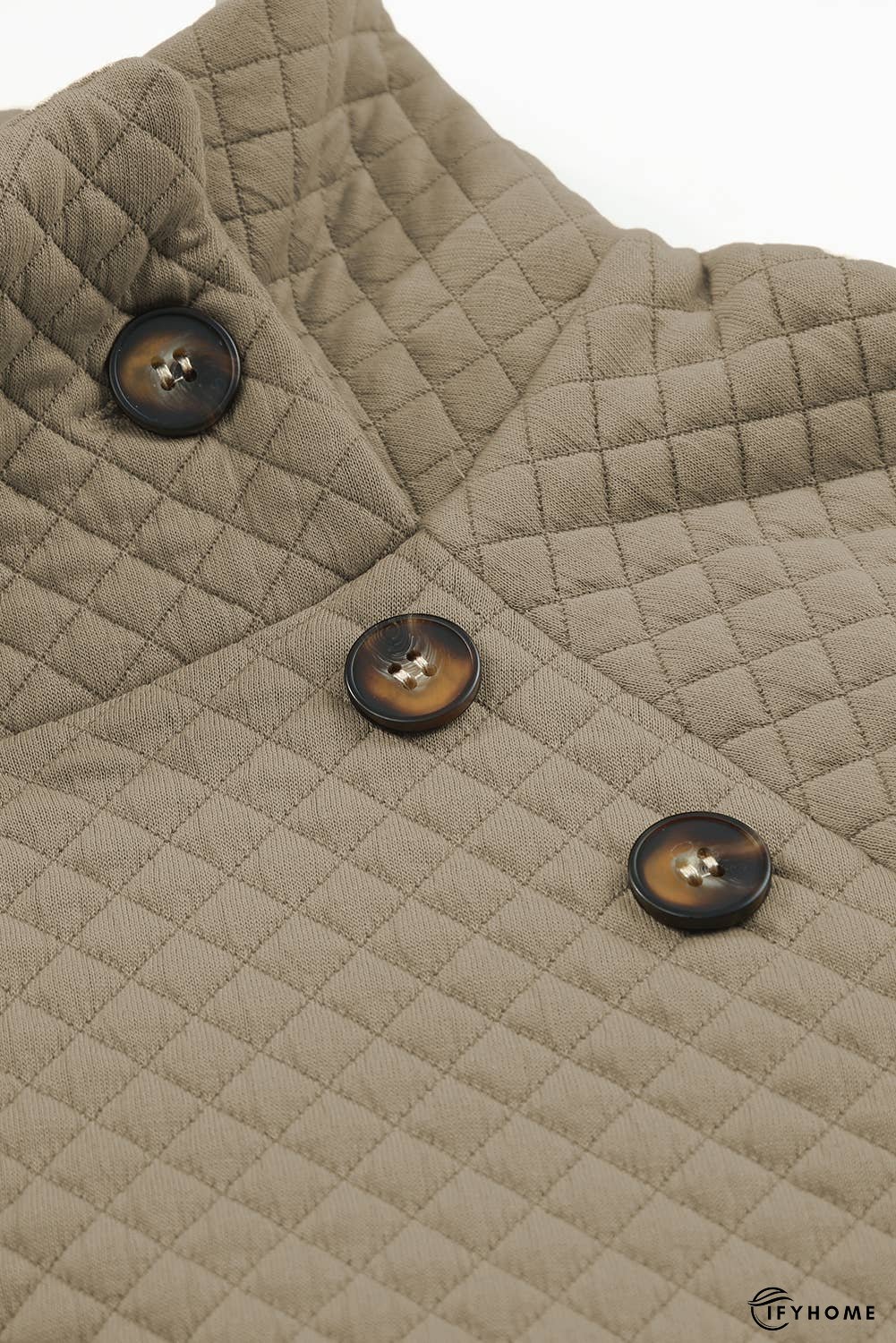 Quilted Buttoned Neckline Stand Neck Pullover Sweatshirt | IFYHOME