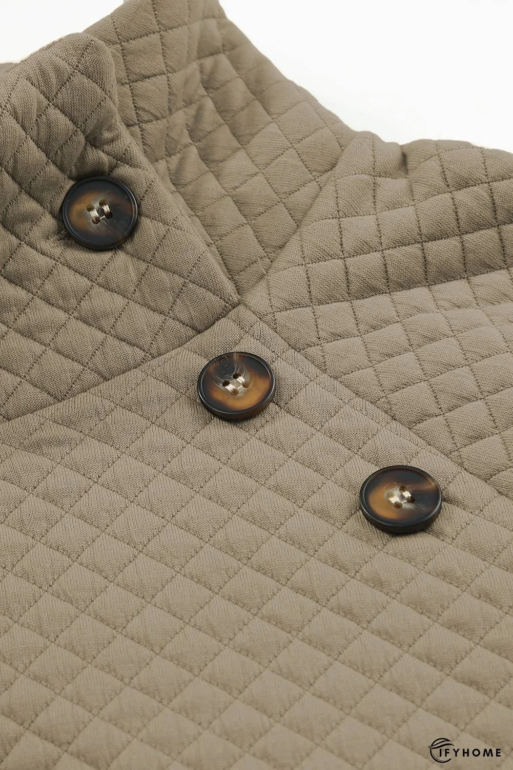Quilted Buttoned Neckline Stand Neck Pullover Sweatshirt | IFYHOME